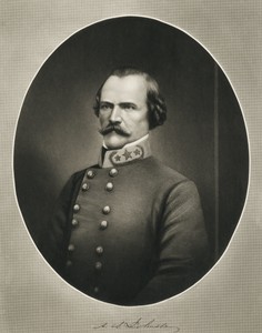 Albert Sidney Johnston by George Edward Perine, created 1867, in Mezzotint. Download this artwork as a high-resolution wallpaper for desktop, tablet, or mobile. — George Edward Perine Wallpaper