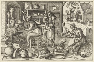 Alchemist by Pieter van der Borcht (I), created 1558 - 1608, in paper; etching. Download this artwork as a high-resolution wallpaper for desktop, tablet, or mob — Pieter van der Borcht (I) Wallpaper