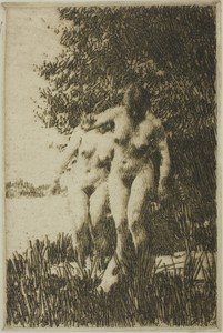 Alder by Anders Zorn, created 1917, in Etching on ivory laid paper. Download this artwork as a high-resolution wallpaper for desktop, tablet, or mobile. — Anders Zorn Wallpaper