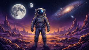 Avaruusvektoritaidetta astronautista vieraalla maailmalla kuiden kanssa. taustakuvat