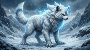 Lucario fica sozinho em uma cena de montanha nevada.