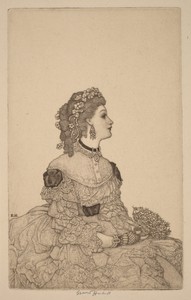 Amelia by Ernest Haskell, created c. 1912, in stipple engraving on laid paper. Download this artwork as a high-resolution wallpaper for desktop, tablet, or mobi — Ernest Haskell Wallpaper