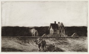 American Landscape by Edward Hopper, created 1920, in etching in black. Download this artwork as a high-resolution wallpaper for desktop, tablet, or mobile. — Art Wallpaper