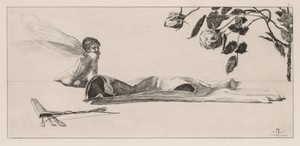 Amor by Max Klinger, created 1880, in etching. Download this artwork as a high-resolution wallpaper for desktop, tablet, or mobile. — Art Picture