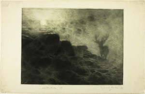 An Early Riser by Francis Seymour Haden, created 1897, in Mezzotint with etching, in blue-green ink, on ivory laid paper. Download this artwork as a high-resolu — Illustration Background