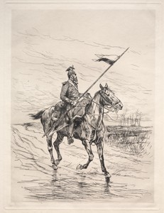 An Uhlan by Édouard Detaille, created 1874, in etching with drypoint. Download this artwork as a high-resolution wallpaper for desktop, tablet, or mobile. — Édouard Detaille Wallpaper