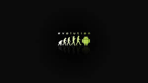Sequência de evolução de macaco para robô Android com texto verde e reflexo em fundo preto. — Desenvolvedor Android Papéis de Parede