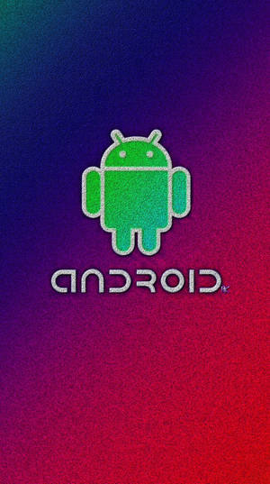 Logo verde di robot Android con contorno scintillante su sfondo sfumato colorato.
