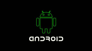 Logotipo de robô Android verde brilhante em fundo preto com texto branco. — Desenvolvedor Android Papéis de Parede