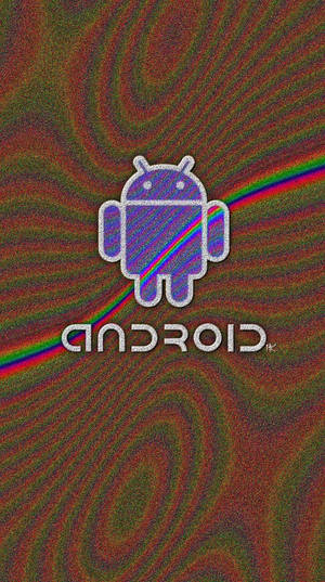 Logo del robot Android con effetto luce arcobaleno su sfondo vorticoso.