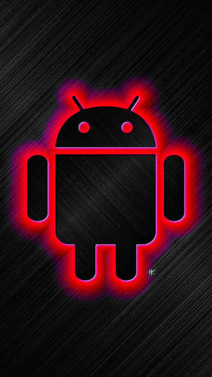 Ícone de robô Android vermelho brilhante em fundo de metal escovado preto. — Desenvolvedor Android Papéis de Parede