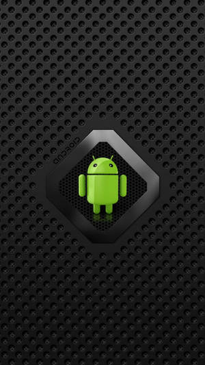 Robô Android verde em moldura hexagonal sobre fundo preto perfurado. — Desenvolvedor Android Papéis de Parede
