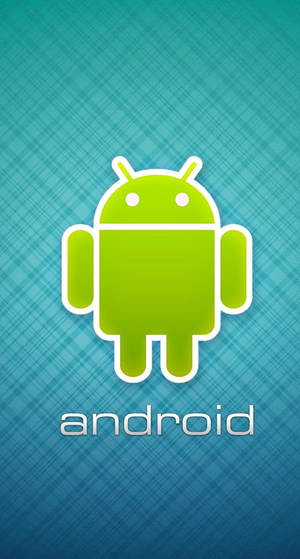 Logotipo de robot Android verde sobre fondo a cuadros azul con texto android — Fondods de teléfono azul Fondos de pantalla