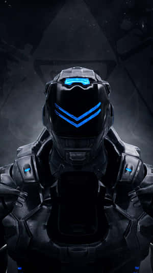 Futuristic armored warrior with glowing blue visor in dark sci-fi setting — Robot Background