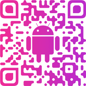 Pink Android mascot inside a stylized QR code on black background — Qr Code PNG