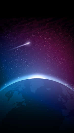 A comet trails across the twilight sky above Earth's curved horizon.