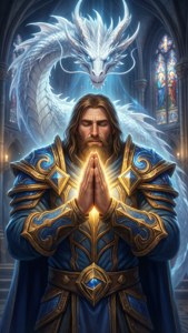 Anduin Wrynn dari Hearthstone bermandikan cahaya suci