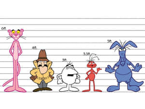 Personagens de desenho animado alinhados para medição de altura em estilo de ficha policial. — Pantera Cor-de-Rosa Foto Papéis de Parede