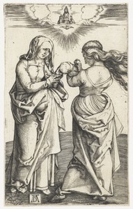 Anna te Drieën by Albrecht Dürer, created 1498 - 1502, in paper; engraving. Download this artwork as a high-resolution wallpaper for desktop, tablet, or mobile. — Albrecht Dürer Wallpaper
