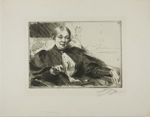 Anna Wallenberg by Anders Zorn, created 1895, in Etching on ivory laid paper. Download this artwork as a high-resolution wallpaper for desktop, tablet, or mobil — Illustration Wallpaper