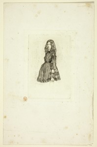 Annie by James McNeill Whistler, created 1857/58, in Etching with foul biting in black ink on ivory
china paper laid down on off-white wove paper (chine collé). — Illustration Wallpaper