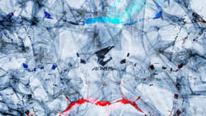 Abstraktes zersplittertes Glasdesign mit rot-blauen Akzenten und AORUS-Logo. — Gigabyte Wallpaper