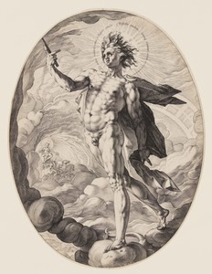 Apollo by Hendrick Goltzius, created 1588, in Engraving on ivory laid paper. Download this artwork as a high-resolution wallpaper for desktop, tablet, or mobile — Illustration Background