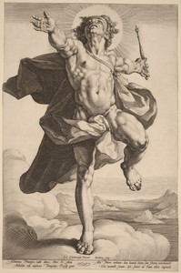 Apollo as Sol by Jacob Matham, created c.1591, in engraving on laid paper. Download this artwork as a high-resolution wallpaper for desktop, tablet, or mobile. — Jacob Matham Wallpaper