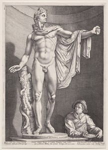Apollo Belvedere by Hendrick Goltzius, created 1592, in engraving. Download this artwork as a high-resolution wallpaper for desktop, tablet, or mobile. — Hendrick Goltzius Wallpaper