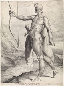 Apollo doodt de draak Python by Jan Harmensz. Muller, created 1596 - 1600, in paper; engraving. Download this artwork as a high-resolution wallpaper for desktop — Art Picture