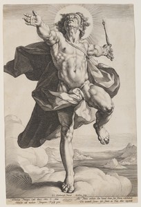 Apollo in the Clouds by Jacob Matham, created c. 1600, in Engraving on ivory laid paper. Download this artwork as a high-resolution wallpaper for desktop, table — Illustration Background