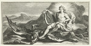 Apollo verslaat Python by Gerard Edelinck, created 1666 - 1707, in paper; etching; engraving. Download this artwork as a high-resolution wallpaper for desktop, — Fantasy Background
