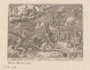 Apollo verslaat Python by Etienne Delaune, created 1547 - 1548, in paper; engraving. Download this artwork as a high-resolution wallpaper for desktop, tablet, o — Fantasy Background