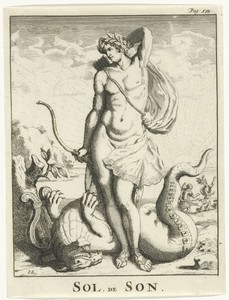 Apollo verslaat Python by Jan Lamsvelt, created 1684 - 1743, in paper; etching. Download this artwork as a high-resolution wallpaper for desktop, tablet, or mob — Jan Lamsvelt Wallpaper