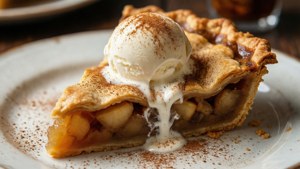 Wallpaper of apple pie with cinnamon, evoking a spicy-sweet baking aroma.