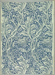 Arcadia by May Morris, created 1886, in Block-printed paper. Download this artwork as a high-resolution wallpaper for desktop, tablet, or mobile. — May Morris Wallpaper