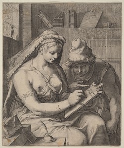 Arithmetic by Cornelis Jacobsz. Drebbel, created c. 1597, in engraving on laid paper. Download this artwork as a high-resolution wallpaper for desktop, tablet, — Cornelis Jacobsz. Drebbel Wallpaper