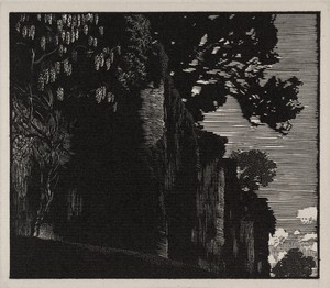 Arnheim by Orville Houghton Peets, created c. 1927, in woodcut. Download this artwork as a high-resolution wallpaper for desktop, tablet, or mobile. — Orville Houghton Peets Wallpaper