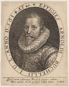 Arnoldus Buchelius by Crispijn van de Passe (I), created 1614, in engraving. Download this artwork as a high-resolution wallpaper for desktop, tablet, or mobile — Crispijn van de Passe (I) Wallpaper
