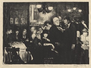 Artists Evening by George Bellows, created 1916, in lithograph. Download this artwork as a high-resolution wallpaper for desktop, tablet, or mobile. — Art Picture
