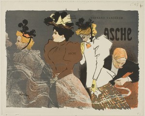 Asche by Théophile-Alexandre Pierre Steinlen, created 1895, in Lithograph in black, gray, brown, orange and yellow on ivory wove paper. Download this artwork as — Art Background