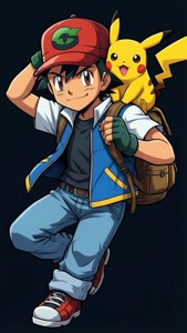 Vektor-Hintergrundbild von Ash und Pikachu in Aktion.