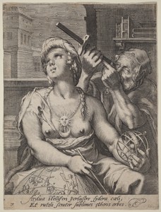 Astronomy by Cornelis Jacobsz. Drebbel, created c. 1597, in engraving on laid paper. Download this artwork as a high-resolution wallpaper for desktop, tablet, o — Cornelis Jacobsz. Drebbel Wallpaper