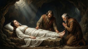 Girodets ikoniske maleri The Burial of Atala som en stemningsfuld hulescene tapet