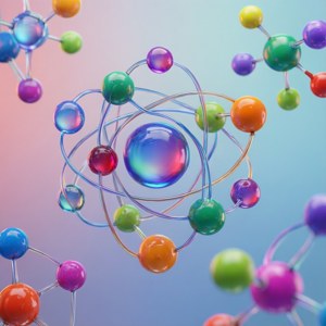 Colorful abstract atoms and molecules wallpaper for chemistry fans.
