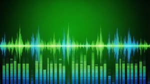 Forma d'onda dell'equalizzatore musicale su sfondo verde per visualizzazioni audio.