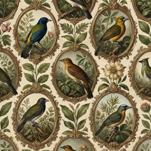 Carta da parati vintage con motivo Audubon e botanico