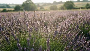 Campi di lavanda rilassanti ad agosto, tonalità viola.