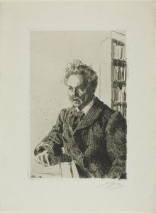 August Strindberg by Anders Zorn, created 1910, in Etching on ivory laid paper. Download this artwork as a high-resolution wallpaper for desktop, tablet, or mob — Illustration Wallpaper