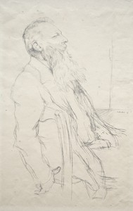 Auguste Rodin by William Rothenstein, created 1897, in lithograph. Download this artwork as a high-resolution wallpaper for desktop, tablet, or mobile. — William Rothenstein Wallpaper